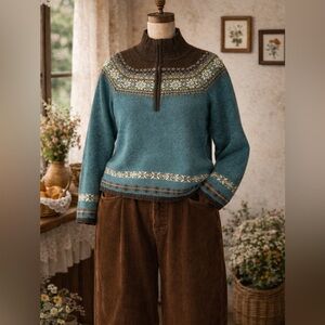 Eddie Bauer Fair Isle Pullover Cashmere, Cotton, Wool, Angora Blend Sweater